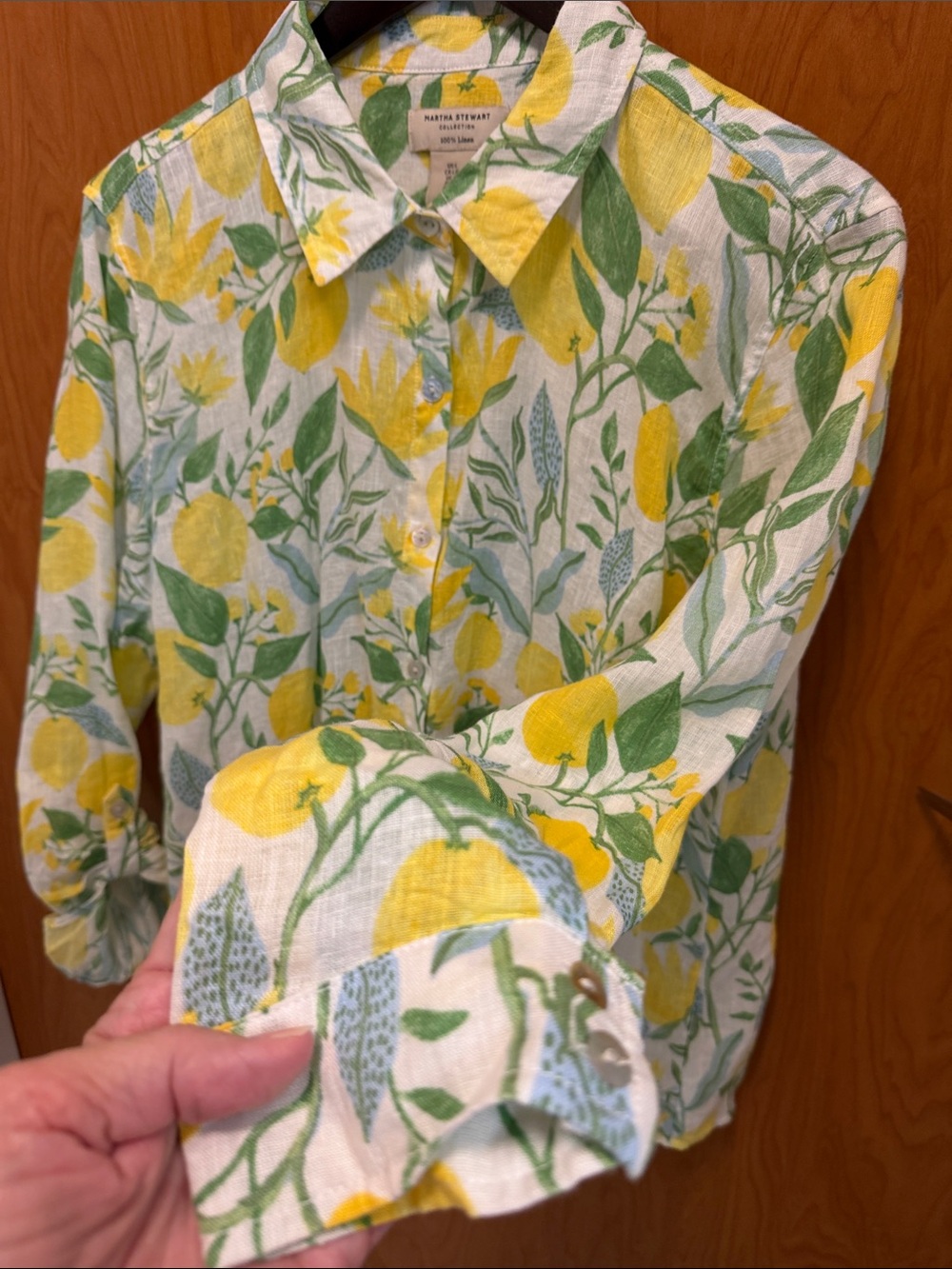๐๐๐BOGOHO๐๐๐Martha Stewart Yellow Lemon & Green Leaf Button-Down Shirt-Large - Picture 6 of 9